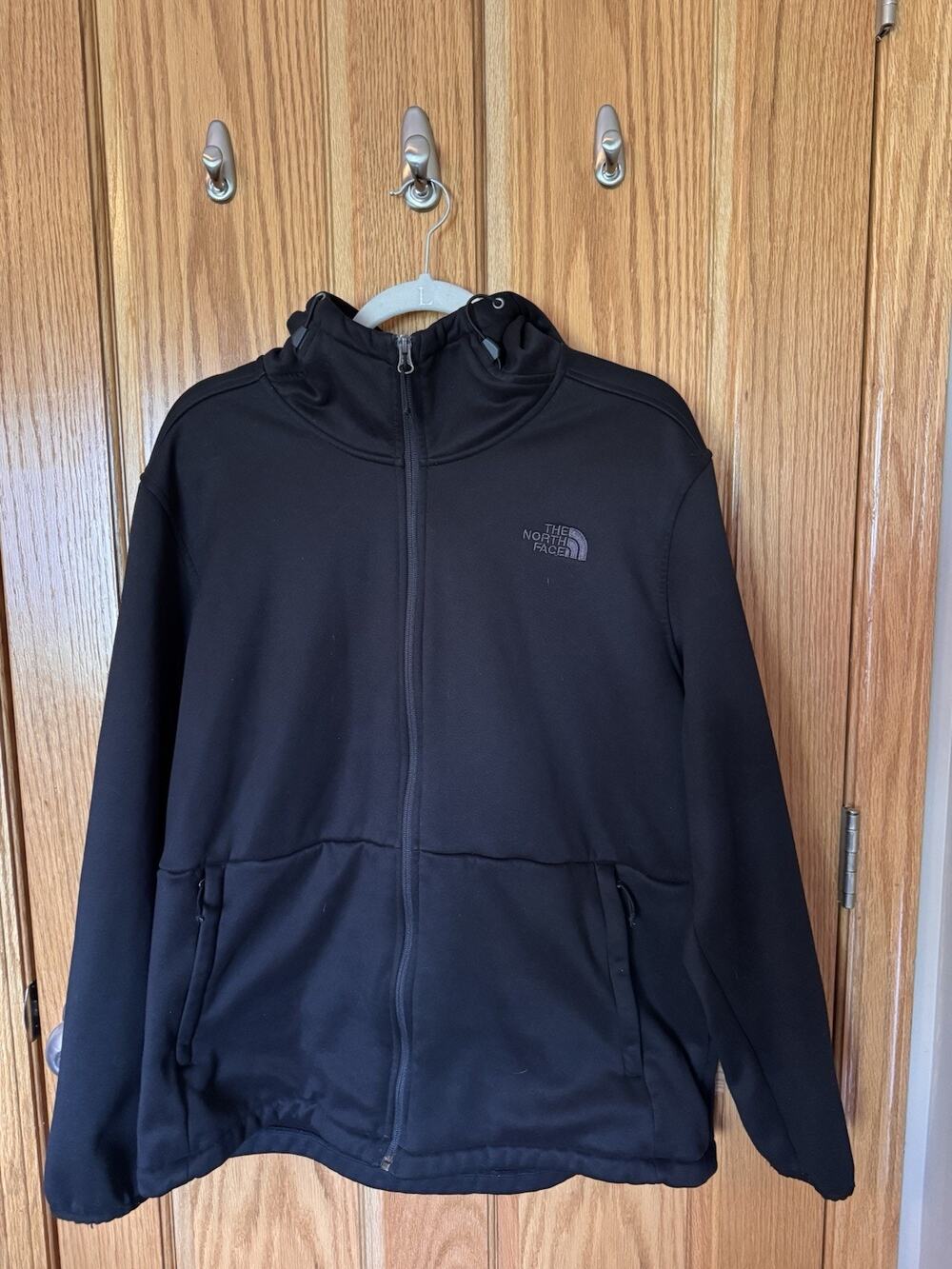 The North Face Men’s Black Hooded Full Zip Jacket Stand-Up Collar Mid-Length XL